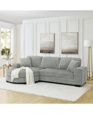 Corduroy Tufted Sleeper Sectional Sofa, L-Shaped, Gray