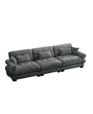 Large Modern Velvet Sofa with Pillows - Grey