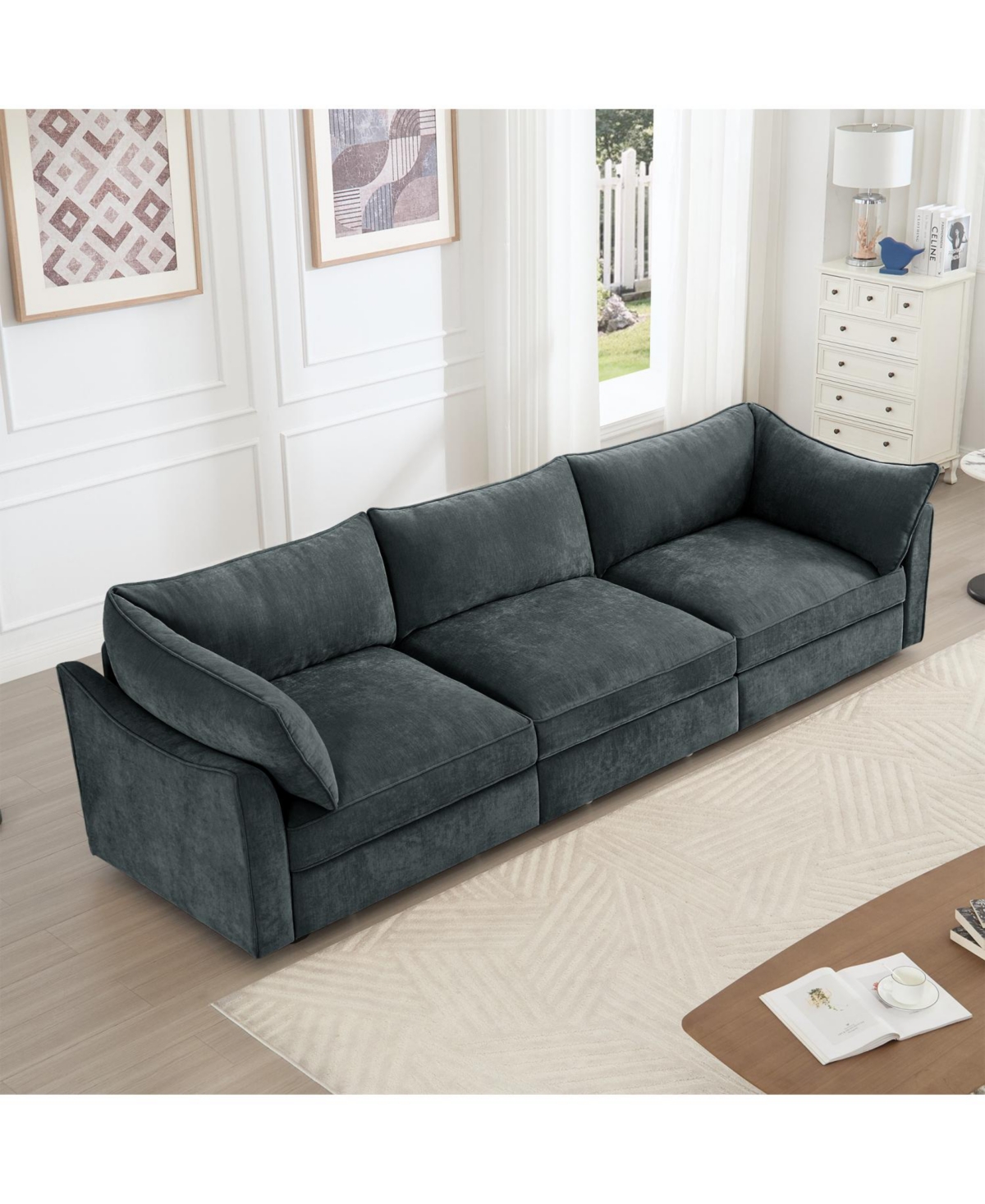 Streamdale Furniture 3-Seater Chenille Storage Drawers Sofa