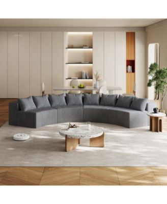 Corduroy Curved Sectional Sofa with 8 Pillows (4 Modules)