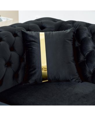 L-Shaped Chesterfield Sectional Sofa, Velvet, Gold Accents, Black