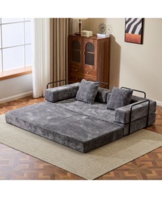 Convertible Floor Sofa Bed with Pillow & Armrest - Dark Grey