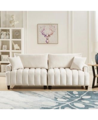 83" Futon Sofa Bed with Pillows, Convertible Sleeper, Beige