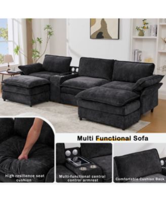 Streamdale U-Shaped Sectional Sofa w/ Storage, Wireless Charging, Bluetooth & Footstools