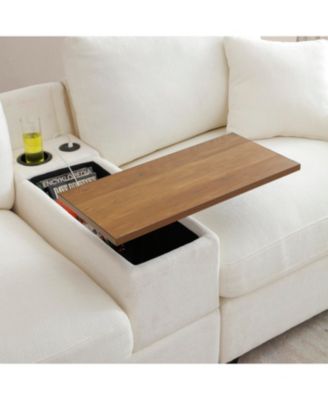 Oversized L-Shaped Sectional Sofa with Drop Down Table & Storage Ottoman