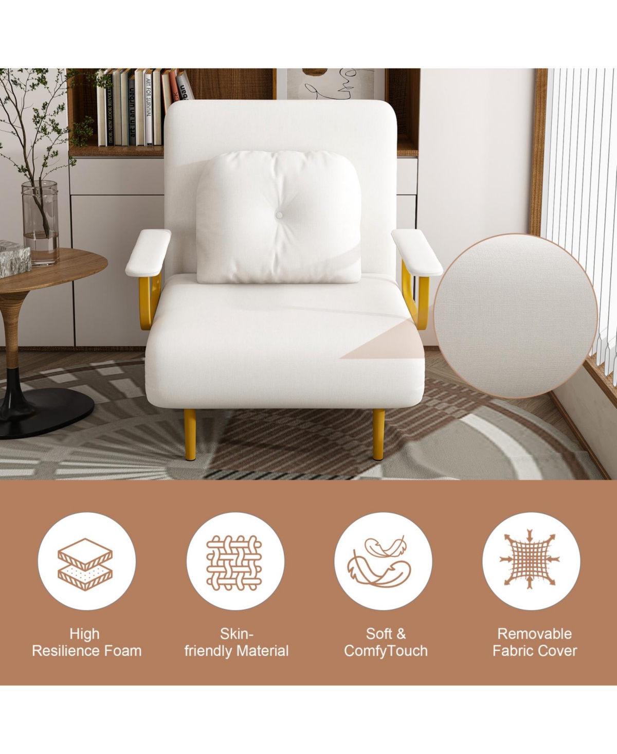 Streamdale Furniture Folding Sofa Bed 3-in-1 Convertible Chair - Adjustable Backrest (White)