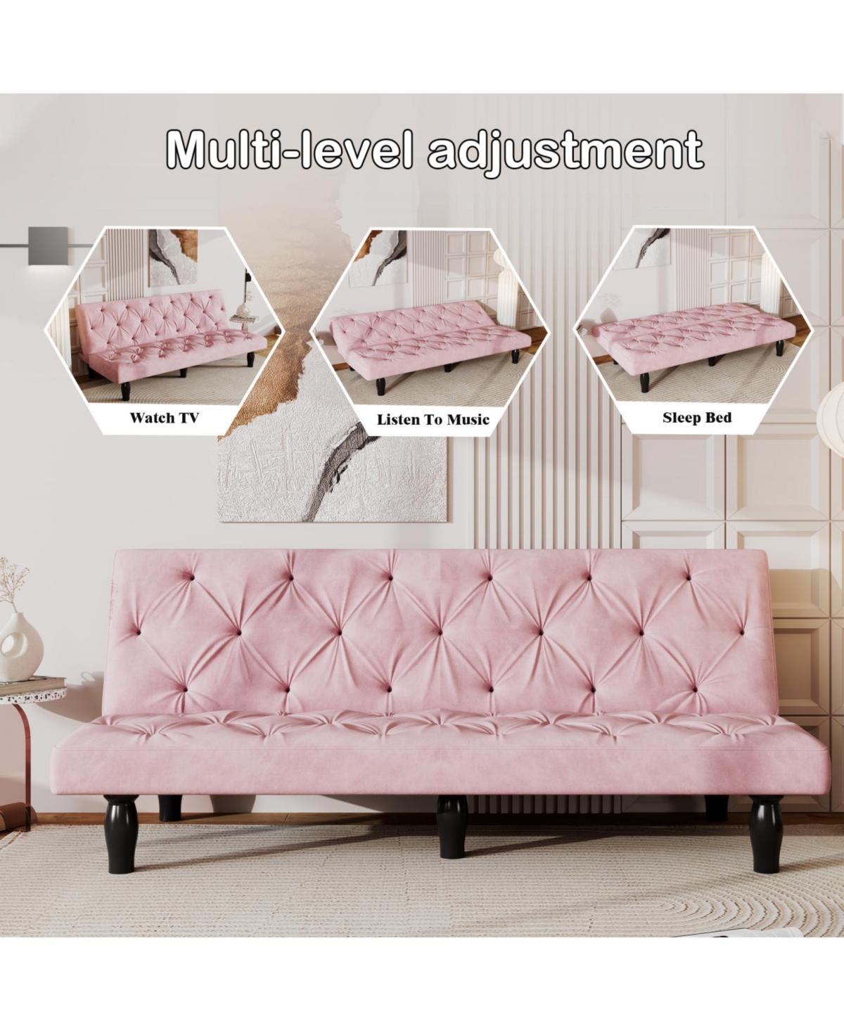 Streamdale Furniture 66" Pink Velvet Sofa Bed