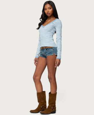 Women's Kimi Striped Long Sleeve V Neck Top