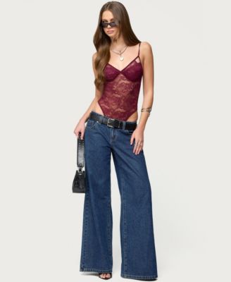 Women's Strappy Sheer Lace Bodysuit