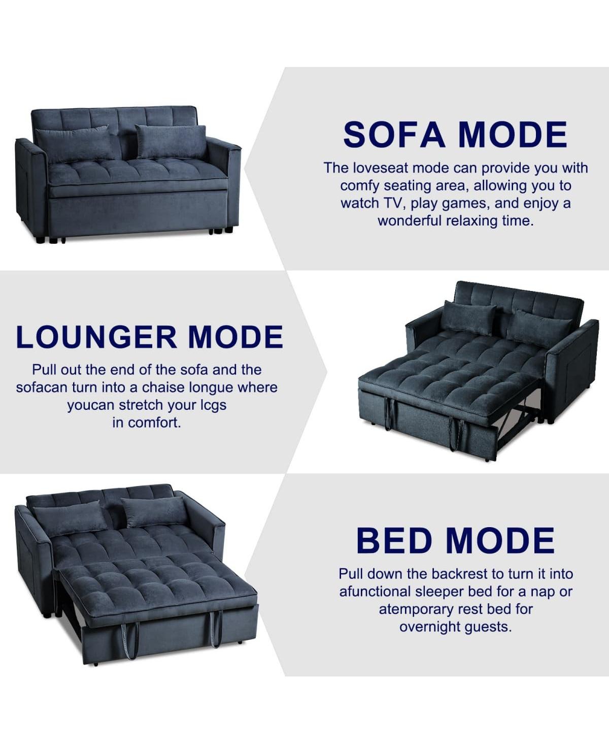 3-in-1 Pull-Out Sleeper Sofa Bed, Convertible Velvet Loveseat with Adjustable Backrest-Maison Boucle