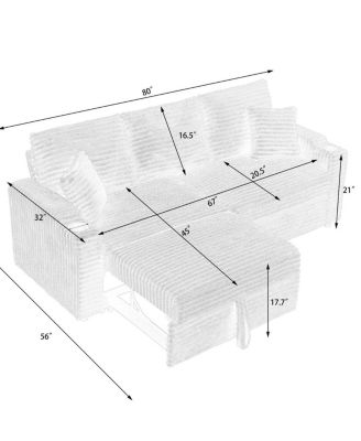 80" Pull-Out Corduroy Sleeper Sofa Bed with Cup Holders & Pillows for Living Room or Apartment