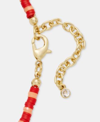 Gold-Tone Red Bead Imitation Pearl Collar Necklace, 16" + 2" extender