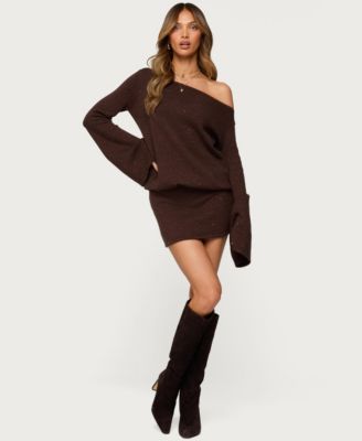 Women's Off Shoulder Sequin Knit Mini Dress