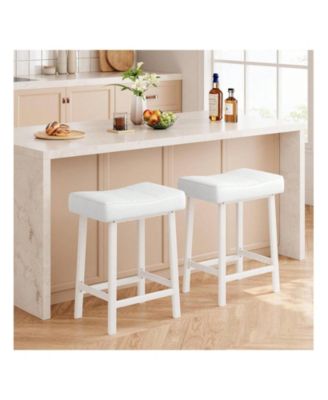 2-Piece Counter Height Bar Stool Set with Bonded Leather Upholstery for Kitchen Island or Dining Room