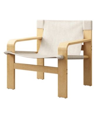 Oak Accent Lounge Chair - Washable Linen White