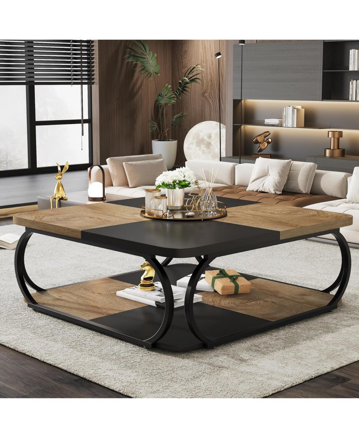 Tribesigns 2-Tier Low Coffee Tables, with Metal Frame