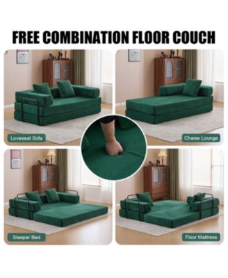 Corduroy Floor Sofa Bed - Dark Green