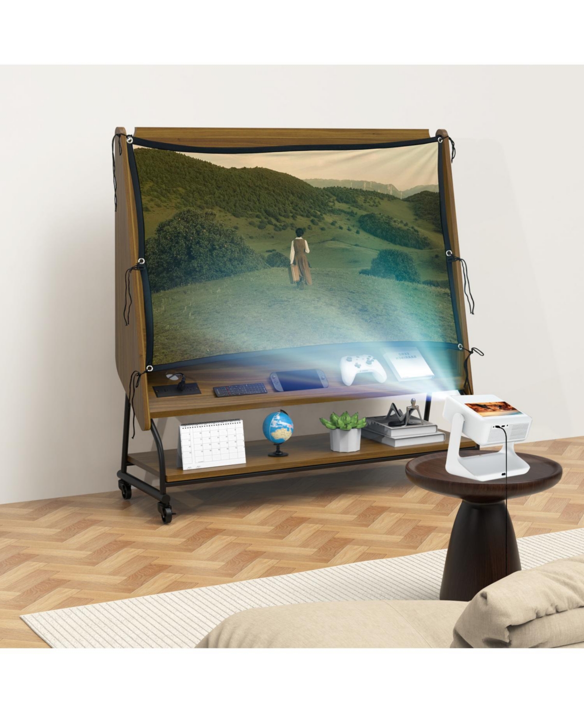 Streamdale Furniture Streamdale Mobile Tv Stand with Mount & Projector Screen for 32-50" TVs