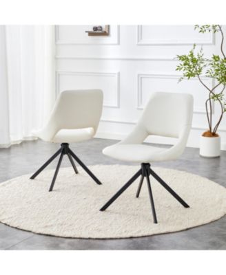 Streamdale Swivel Dining Chairs (Set of 2) - White Leather, Gold Mesh