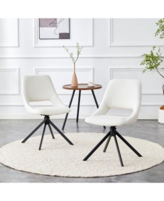 Streamdale Swivel Dining Chairs (Set of 2) - White Leather, Gold Mesh