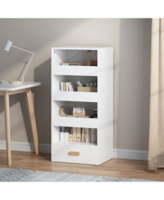 Streamdale 4-Tier Freestanding Bookshelf with 3 Sliding Drawers and 1 Bottom Drawer