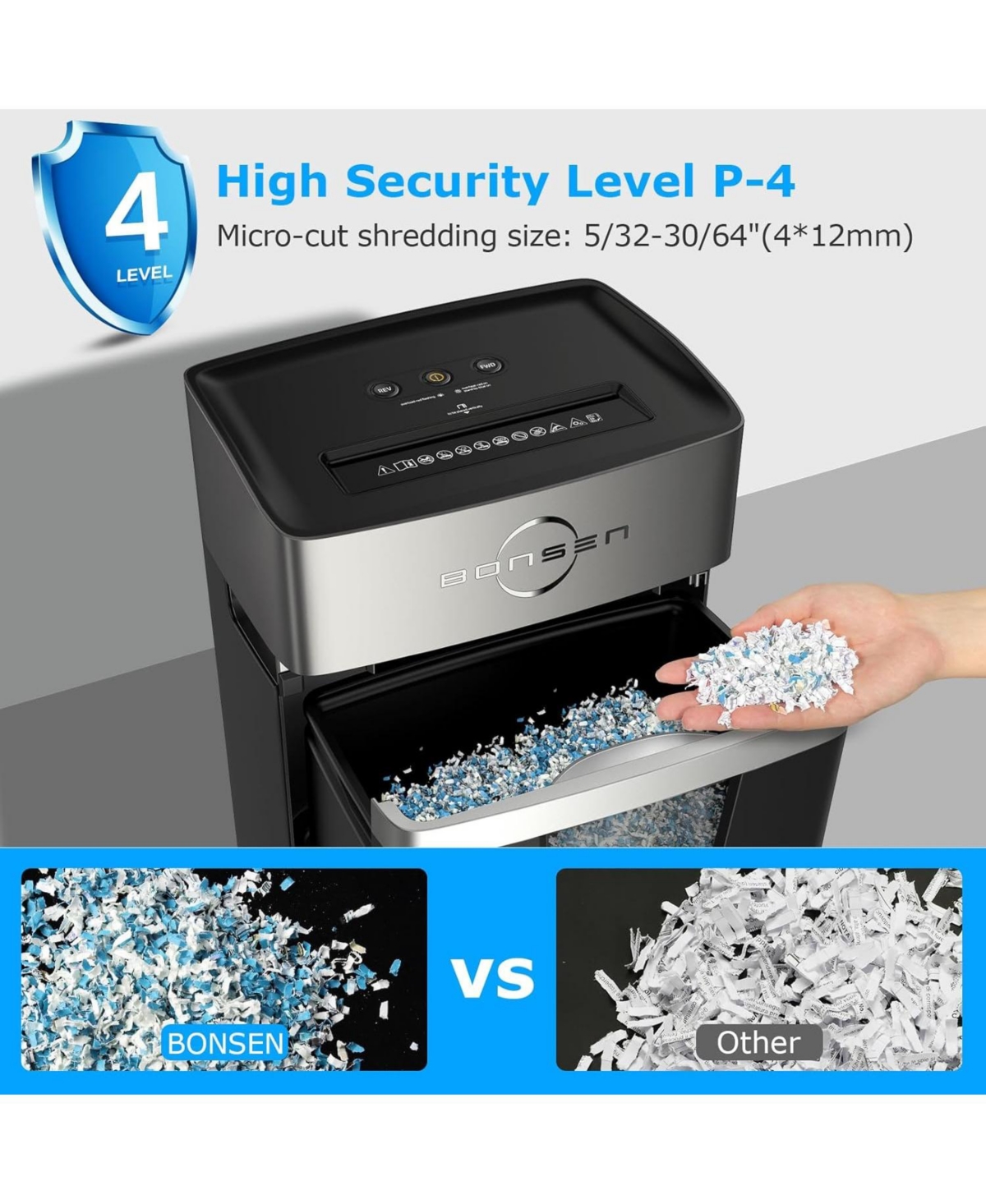 Bonsaii 12-Sheet Micro-Cut Shredder, P-4 Security, 40-min run, 55dB Quiet, Shreds Paper/Cards/Staples, 5.3Gal Bin, Home/Office