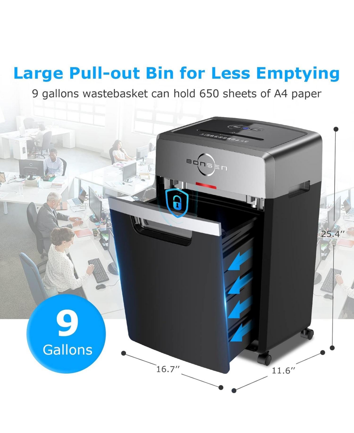 Bonsaii 24-Sheet Heavy-Duty Crosscut Shredder, 40-min run, 9Gal Bin, 55dB Quiet, P-4 Security, Commercial Office Use