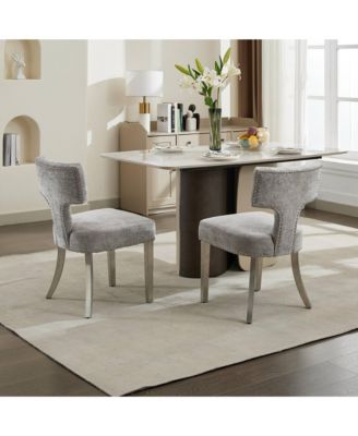 Set of 2 Mid Century Modern Chenille Dining Chairs