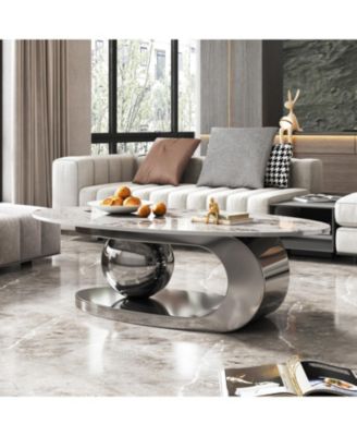 Faux Marble Oval Coffee Table