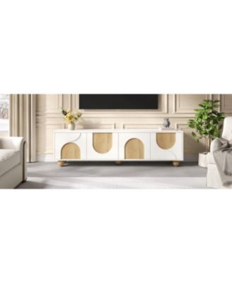 Farmhouse TV Stand for 75" TVs, Cream Media Console, White, 69.6"W