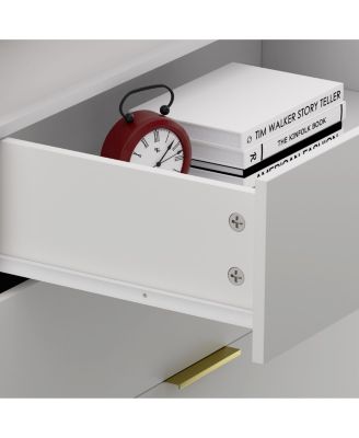 Nightstand with Charging, LED, Sliding Top, Drawers - White