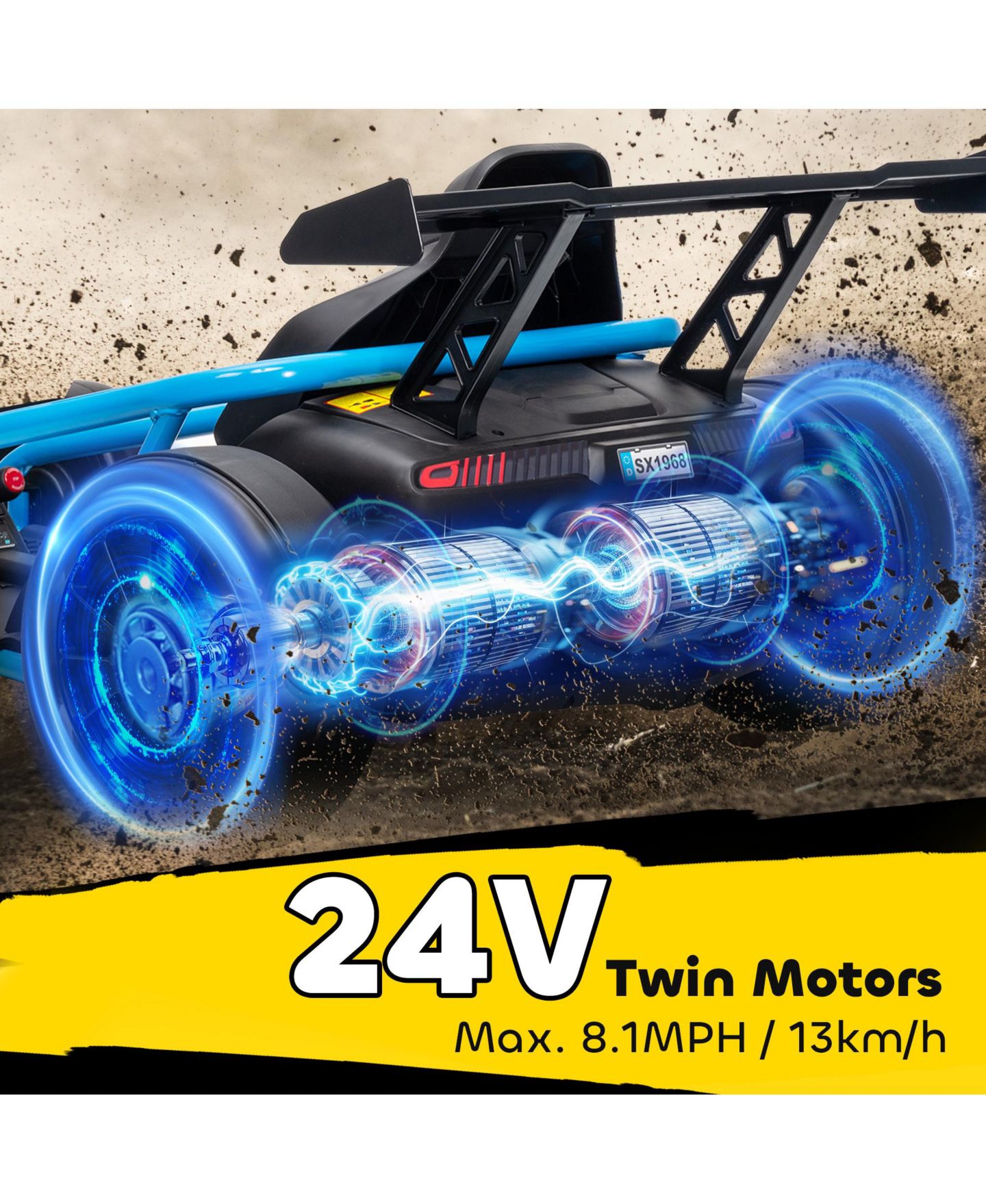 Детская игрушка Qaba 24V 8.1 Mph PP/Metal Dual-Motor Drift Electric Go-Kart, Supports Up to 154 Lbs., от 8 лет, цвет: Синий — фото 5
