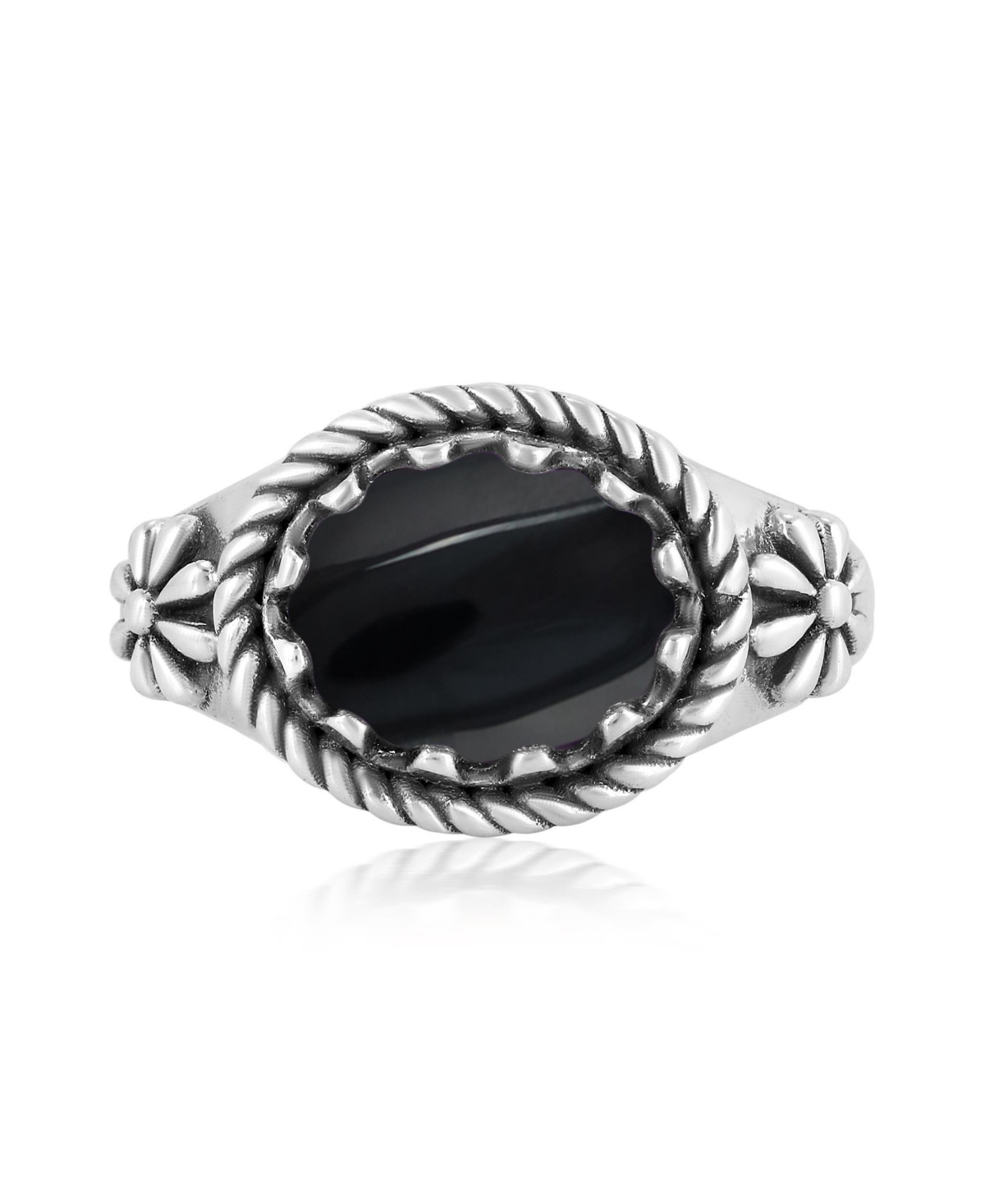 American West Jewelry Sterling Silver Black Onyx East West Ring
