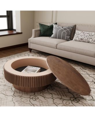 31.5" Round Walnut Coffee Table with Storage