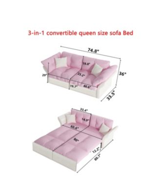 Queen Pull Out Sofa Bed, 3-in-1 Convertible Sleeper, Velvet Loveseat
