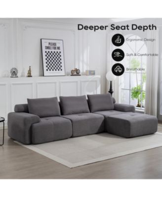 L-Shaped Corduroy Sectional Sofa Bed - Memory Foam, Steel Frame