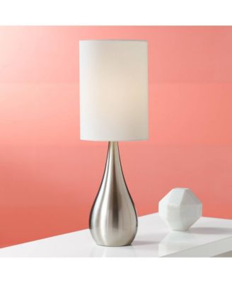 Evans Modern Accent Table Lamps 21" High Set of 2 Brushed Nickel Metal Teardrop White Cylinder Shade for Bedroom Living Room House Home