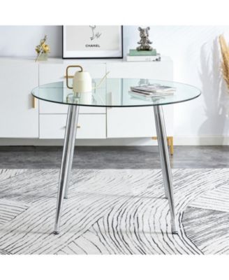 38.6" Glass tabletop dining table with silver legs