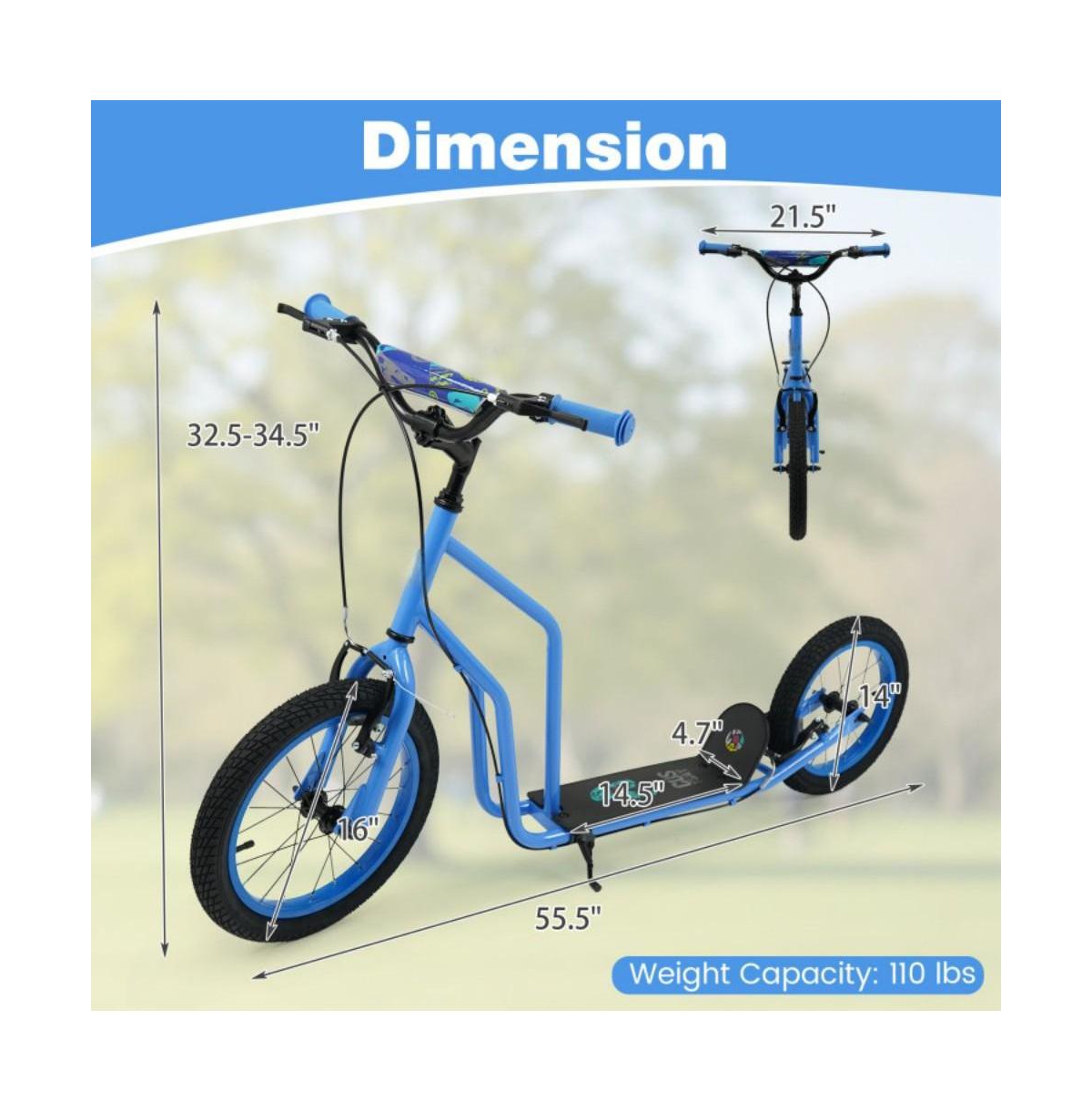 Hongge Youth Scooter with Adjustable Handlebar and Inflatable Wheels