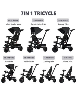 Kids Tricycle Stroller, 7 In 1 Folding Toddler Trike w/Adjustable Push Handle
