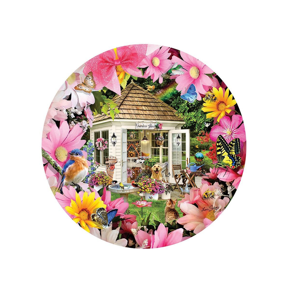 SunsOut Garden Shed in Flower 500 piece Jigsaw Puzzle for Adults Round