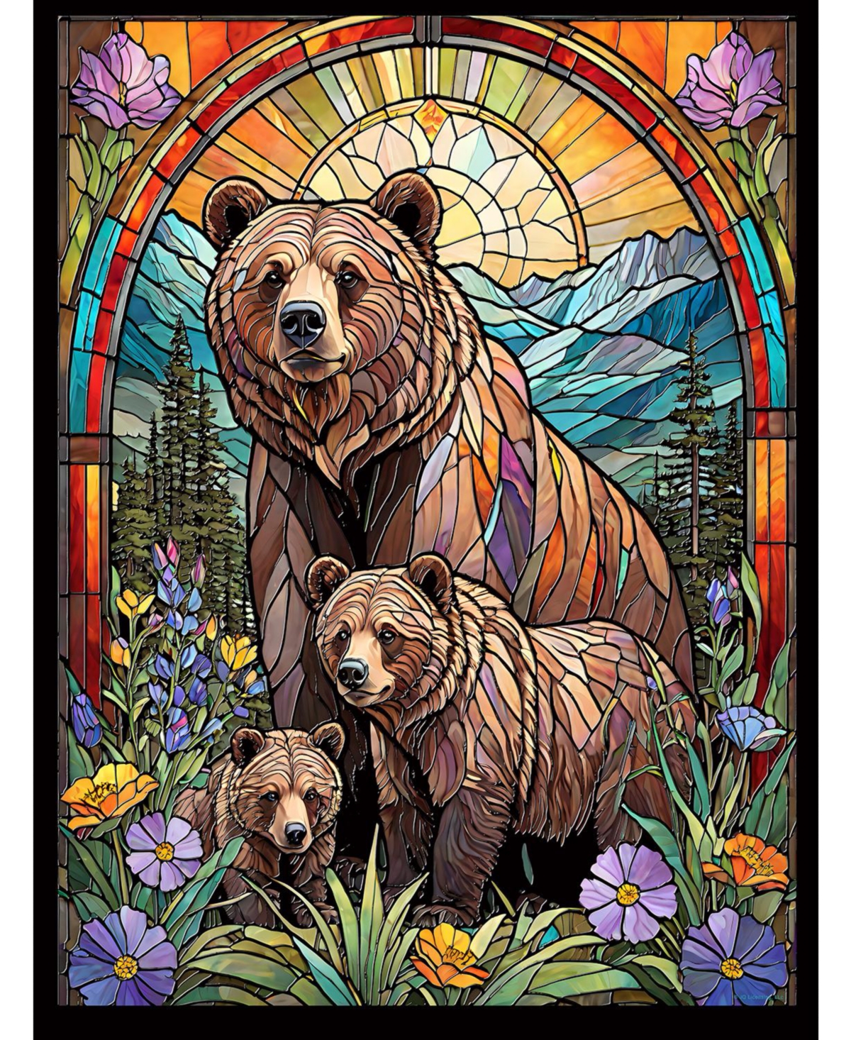 SunsOut Griz Family Stained Glass Bears 500 piece Jigsaw Puzzle for Adults