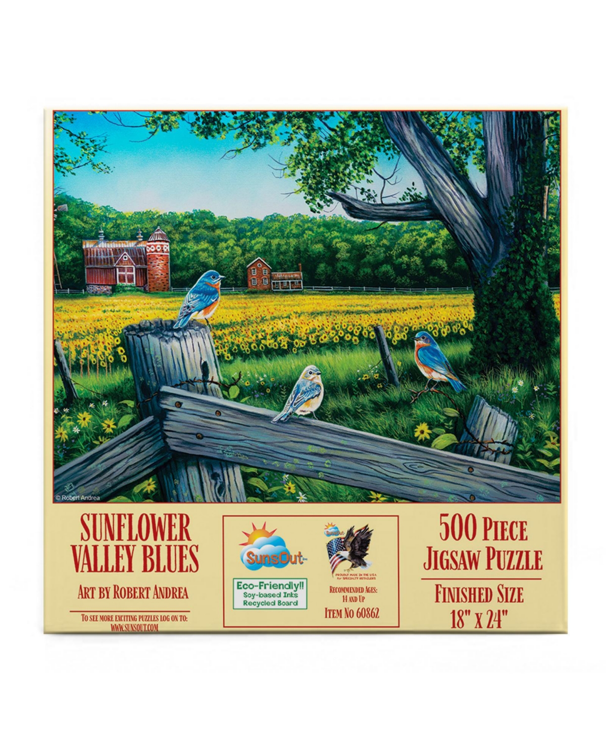 SunsOut Sunflower Valley Blues 500 piece Jigsaw Puzzle for Adults