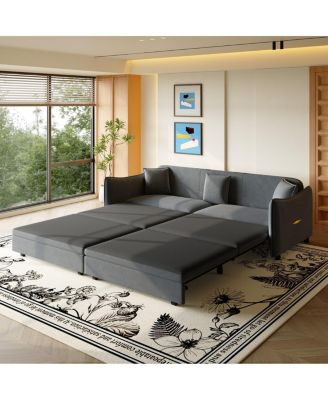 81.9'' Velvet Pull Out Sleeper Sofa Bed, 3-in-1 Convertible King Couch with Pillows, Modern Sofa for Living Room-Maison Boucle