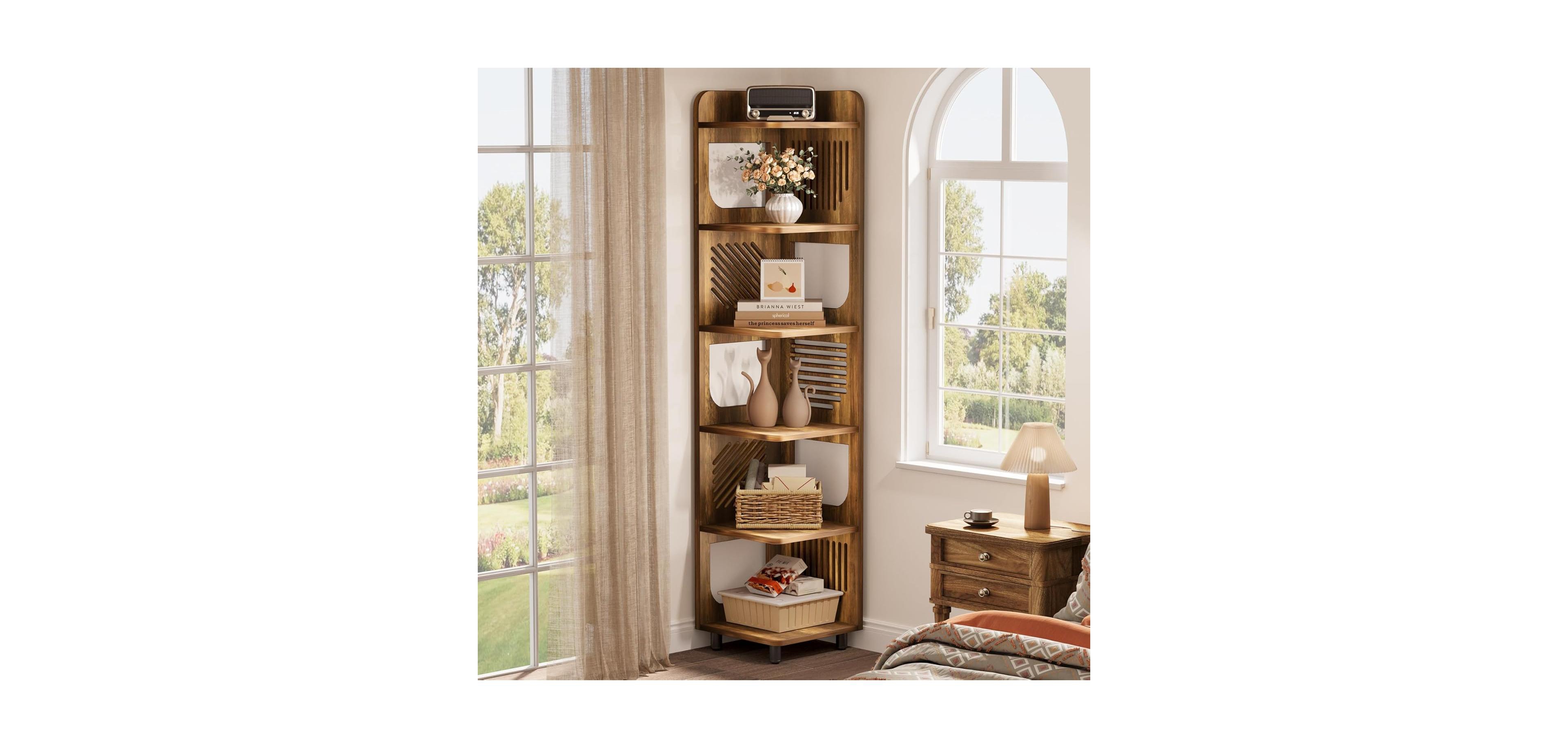 Tribesigns 6-Tier Corner Shelf Stand, 71-Inch Rustic Tall Bookshelf, Narrow Bookcase, Plant Stand Display Organizer