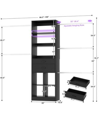 4-8 FT Walk-in Adjustable Closet Organizer System with 2 Drawers and 5 Rods, Fits 60-96'' Closets
