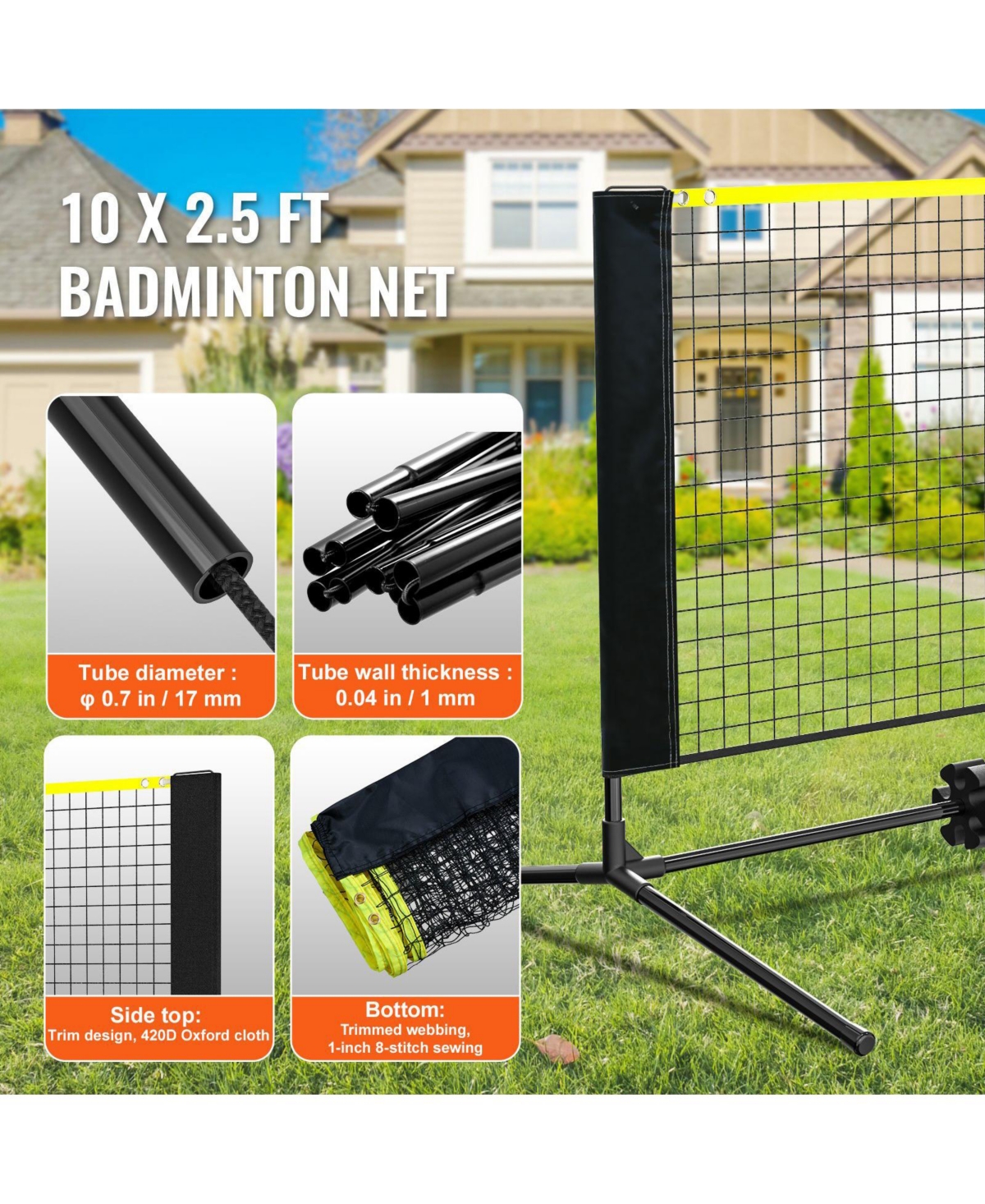 Mecale Adjustable Badminton and Volleyball Net, ft Foldable Pickleball Net with Poles, Stand and Carry Bag for Backyard Indoor Outdoor