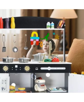 Wooden Pretend Play Kids Kitchen, Toy Kitchen Playset w/Oven, Microwave for Boys Girls Age 3