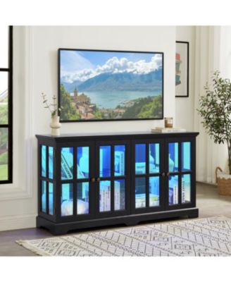 LED Curio Cabinet with Glass Doors & Adjustable Shelves - Black
