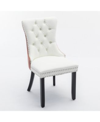 Modern Tufted Dining Chair Set, White PU/Pink Velvet